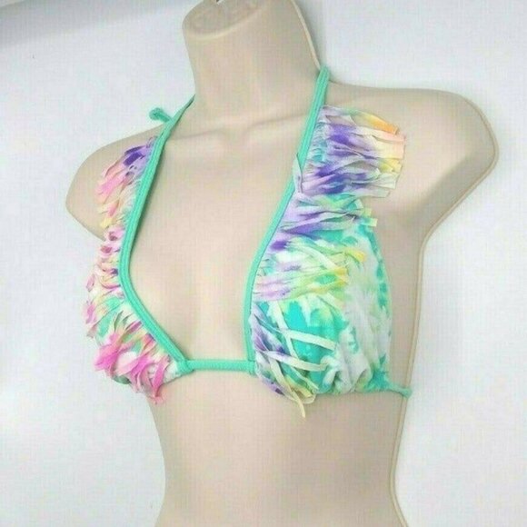 Hobie Triangle Bikini Swim Top Fringe Medium Green - Picture 2 of 8